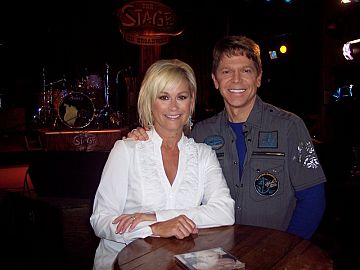 Lorrie Morgan and host Chuck Long on set at The Stage for Season 2 kick-off